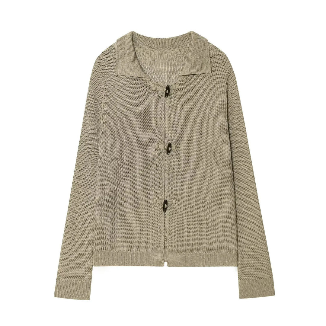 Damen geschnittene Strickjacke mit eleganten Knöpfen und strukturierter Oberfläche R&B