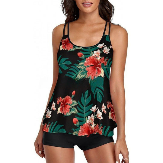 Damen Sportliches Tankini-Set mit bequemem Shorts und verstellbaren Trägern R&B