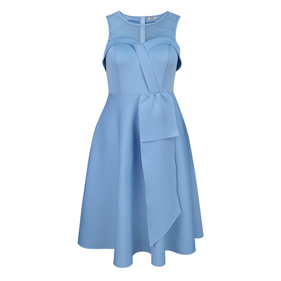 Damen Chiffon Abendkleid mit schimmerndem Oberteil und eleganter Schleifen-Applikation R&B