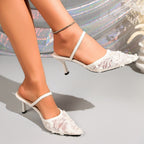 Damen Verführerische Slingback-Pumps mit floralem Spitzen-Obermaterial und elegantem Absatz