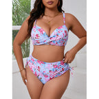 Damen Bikini-Set mit floralem Wickeloberteil und hochgeschnittenem Slip R&B