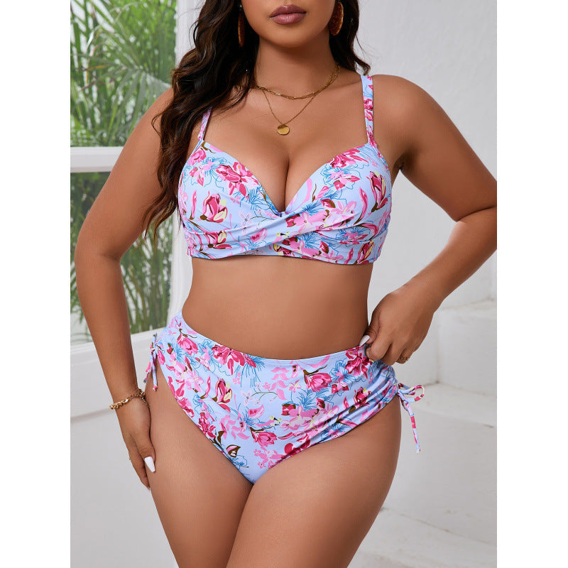 Damen Triangel-Bikini mit floralem Wickeldesign und verstellbaren Trägern R&B