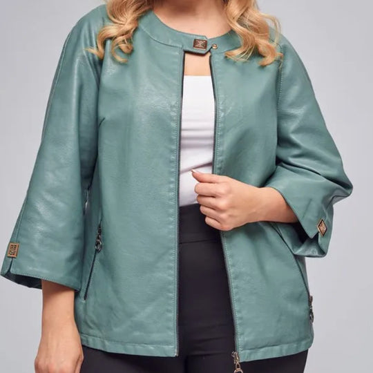 Damen modische Kunstlederjacke mit einzigartigem Schnitt R&B