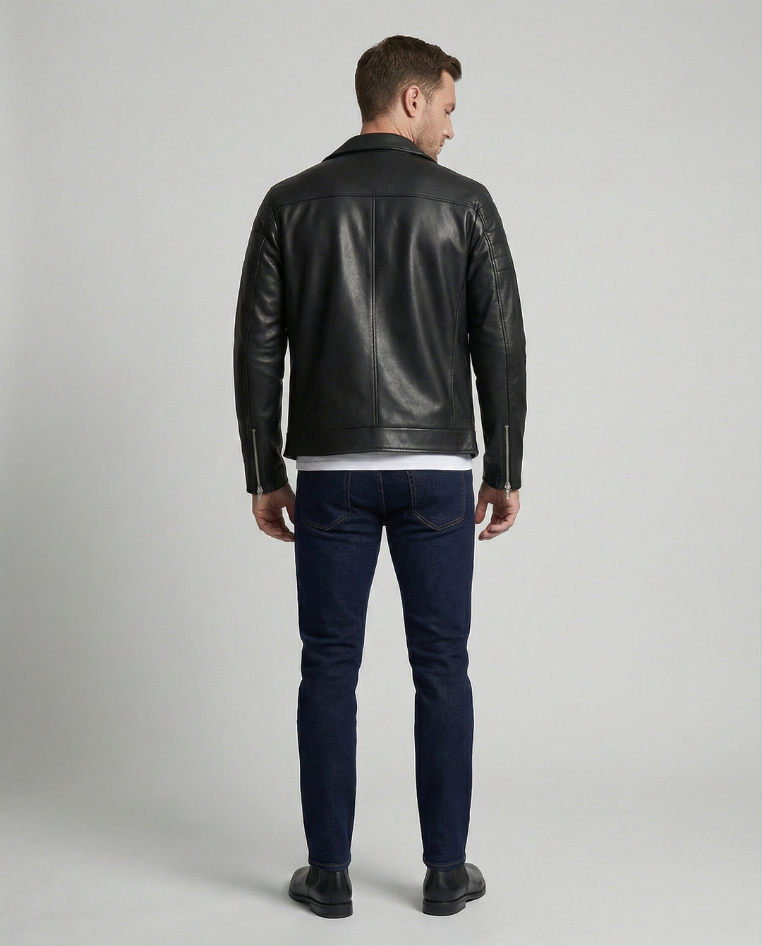Herren Kunstleder Bikerjacke mit Ziersteppung