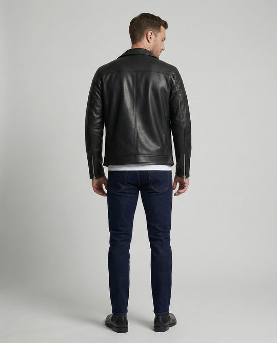 Herren Kunstleder Bikerjacke mit Ziersteppung