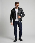 Herren Kunstleder Bikerjacke mit Ziersteppung