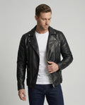 Herren Kunstleder Bikerjacke mit Ziersteppung