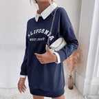 Damen Sweatkleid mit Hemdkragen und sportlichem Schriftzug R&B