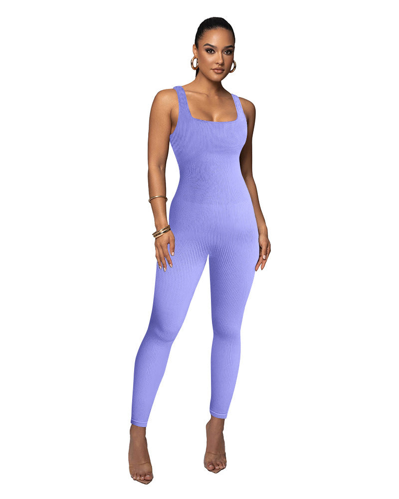 Damen Figurbetonter Strick-Jumpsuit mit Quadrat-Ausschnitt R&B