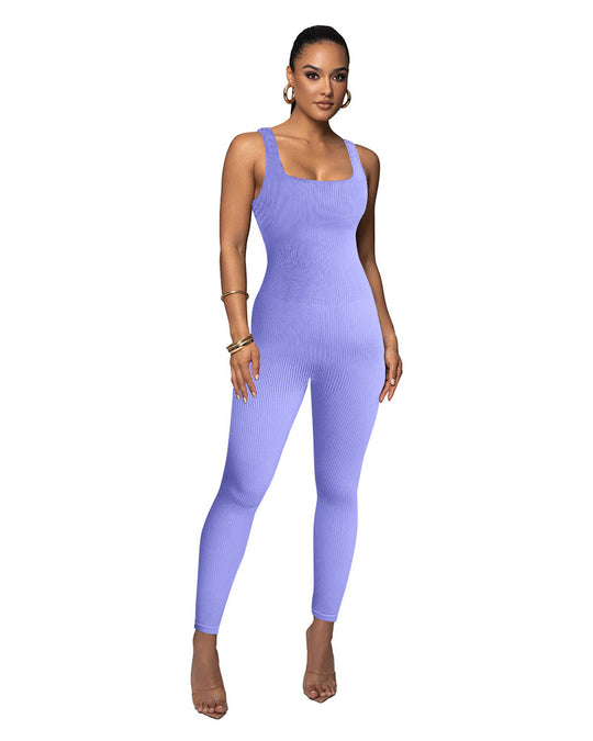 Damen Figurbetonter Strick-Jumpsuit mit Quadrat-Ausschnitt R&B