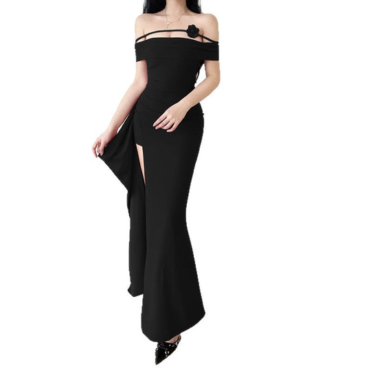 Damen elegantes Off-Shoulder-Maxikleid mit raffiniertem Schnitt und floralen Akzenten R&B