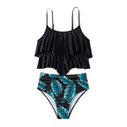 Damen Badeoberteil mit modischer Rüschendetail und hohem Beinausschnitt R&B