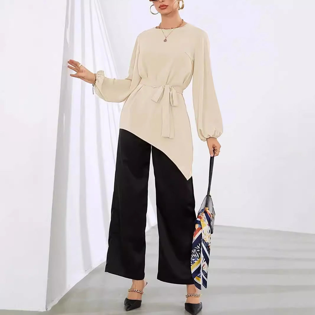 Damen Elegantes Wickelbluse mit langen Ärmeln