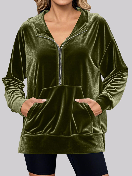 Damen kuscheliges Fleece-Hoodie mit praktischen Taschen und halbem Reißverschluss R&B