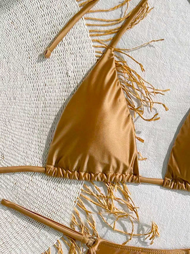 Damen Triangel-Bikini mit schicker Fransenverzierung