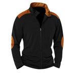 Herren nan strukturierte Strick‑Hybridjacke mit Stehkragen Kontrasteinsätzen und Ellbogenpatches R&B