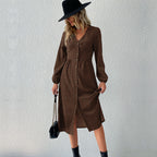Damen Hemdkleid mit elegantem V-Ausschnitt und Knopfdetails R&B