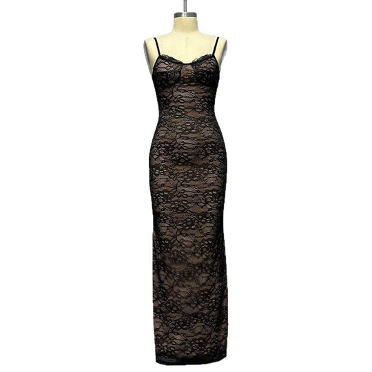 Damen Spitzenmaxikleid mit verführerischem Lingerie-Look und elegantem Akzent R&B