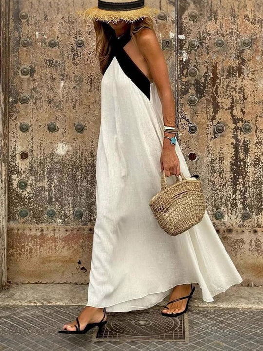 Damen Maxikleid mit modernem Cross-Design und fließendem Schnitt Heidi-Mode