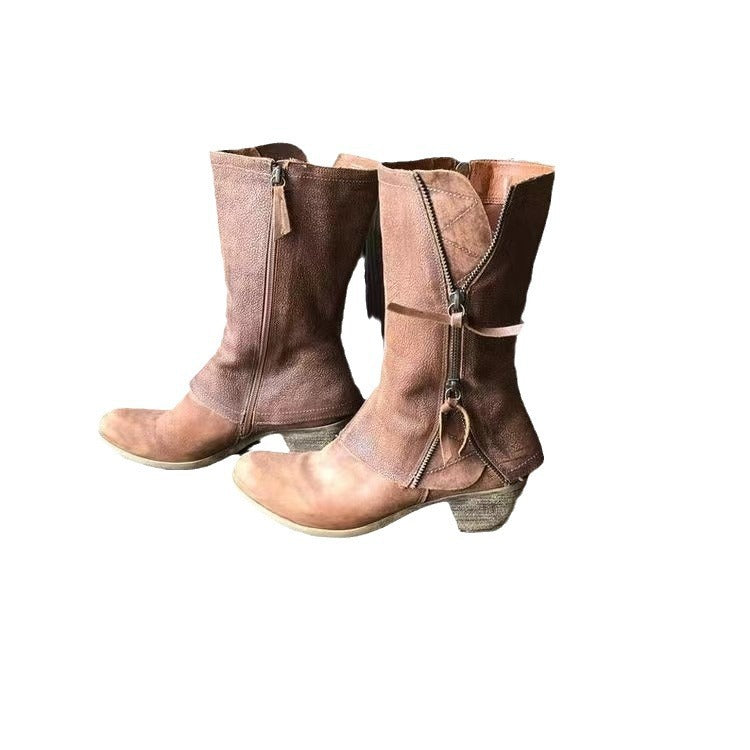 Damen elegante Stiefeletten mit dekorativem Reißverschluss und modischem Blockabsatz R&B