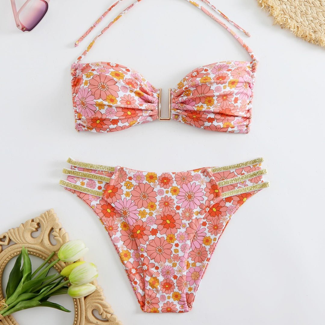 Damen Bikini-Set mit floralem Design und goldenen Akzenten R&B