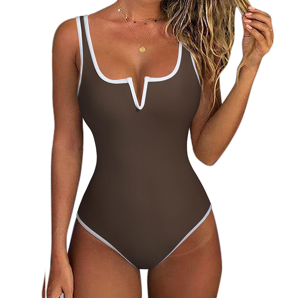 Damen Stilvoller Schwimmanzug mit V-Ausschnitt R&B