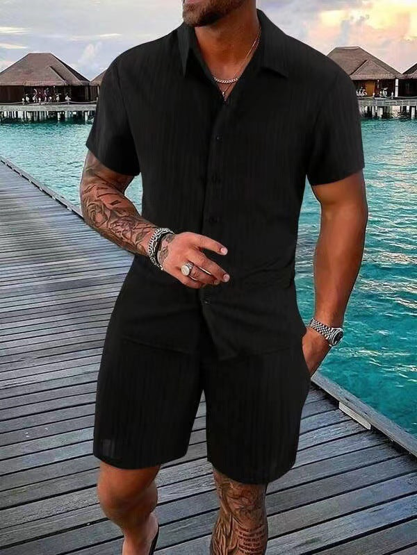 Herren atmungsaktives Sport-Set mit Kurzarm-Hemd und Shorts R&B