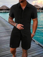 Herren atmungsaktives Sport-Set mit Kurzarm-Hemd und Shorts