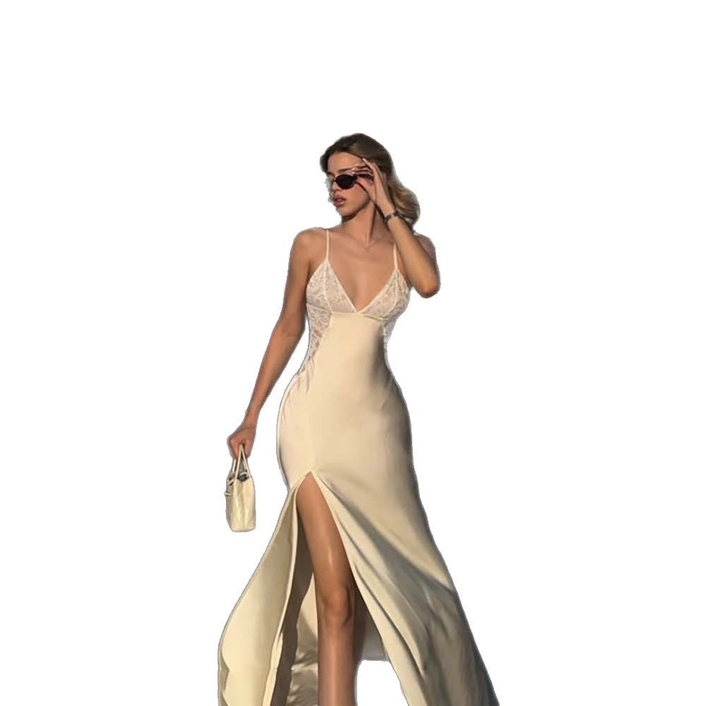 Damen Elegantes Maxikleid mit Spitzenbesatz R&B