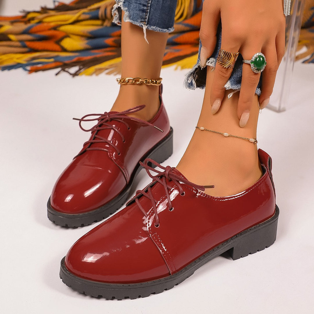 Damen Elegante Lackleder Schnürschuhe mit robustem Blockabsatz R&B
