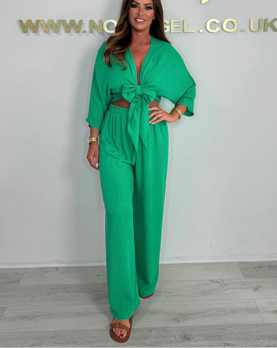 Damen Eleganter Jumpsuit mit verspieltem Knoten und weit geschnittenen Beinen R&B