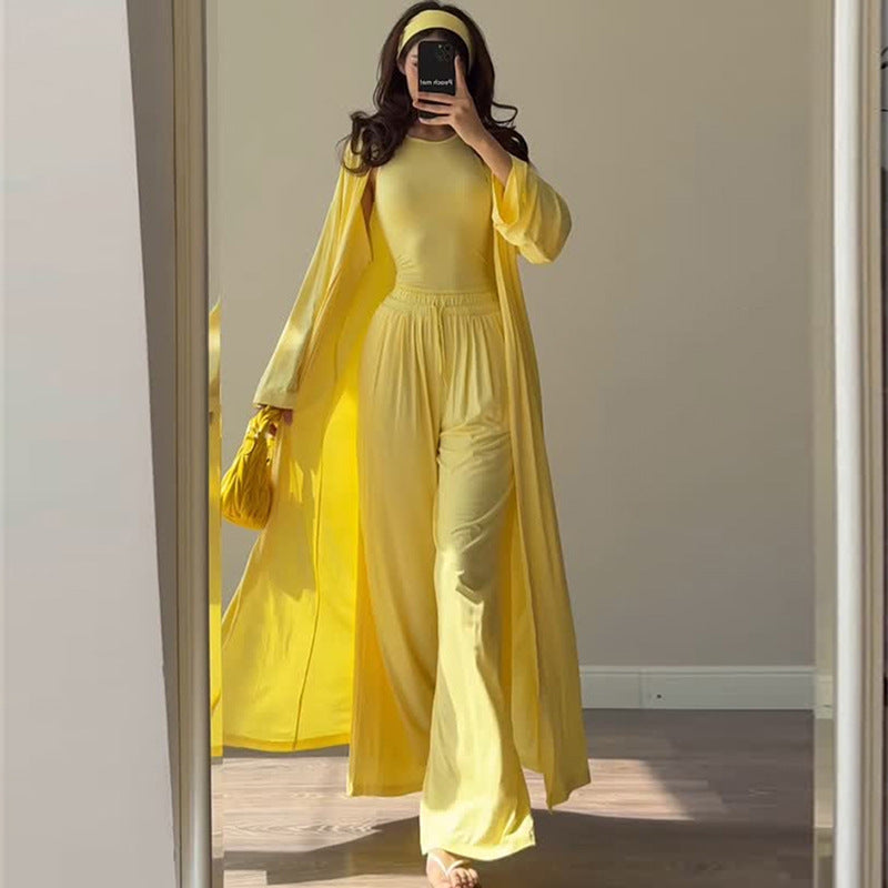 Damen Loungewear-Kombination mit fließendem Kimono und bequemer Hose R&B