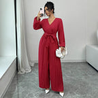 Damen Eleganter Jumpsuit mit taillierbarem Gürtel und plissiertem Schnitt R&B