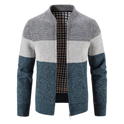 Herren Strickjacke mit modernem Zipper und karierter Innenausstattung