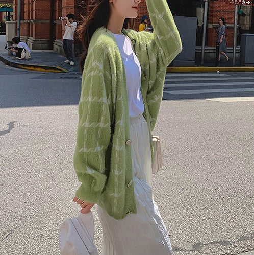 Damen Kuscheliger Oversized-Strickcardigan mit Karomuster R&B