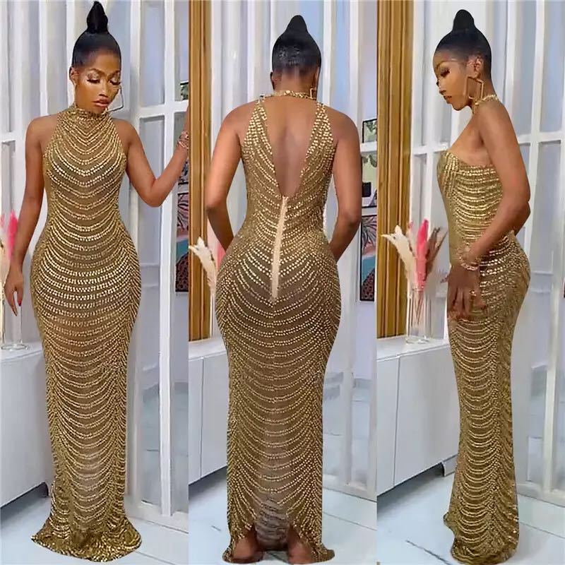 Damen Glamouröses Pailletten-Maxikleid mit figurbetontem Schnitt und schickem Rückenausschnitt R&B