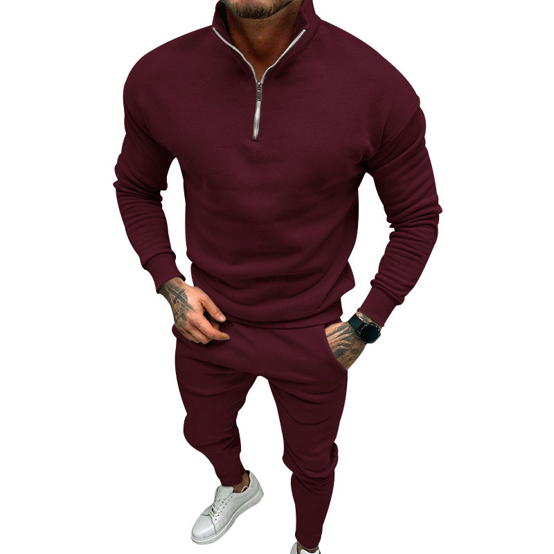 Herren nan athletisches Lounge-Set aus French Terry mit Halbzip-Stehkragen und konischer Jogginghose R&B
