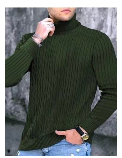 Herren Pullover mit hohem Kragen und strukturiertem Zopfmuster R&B