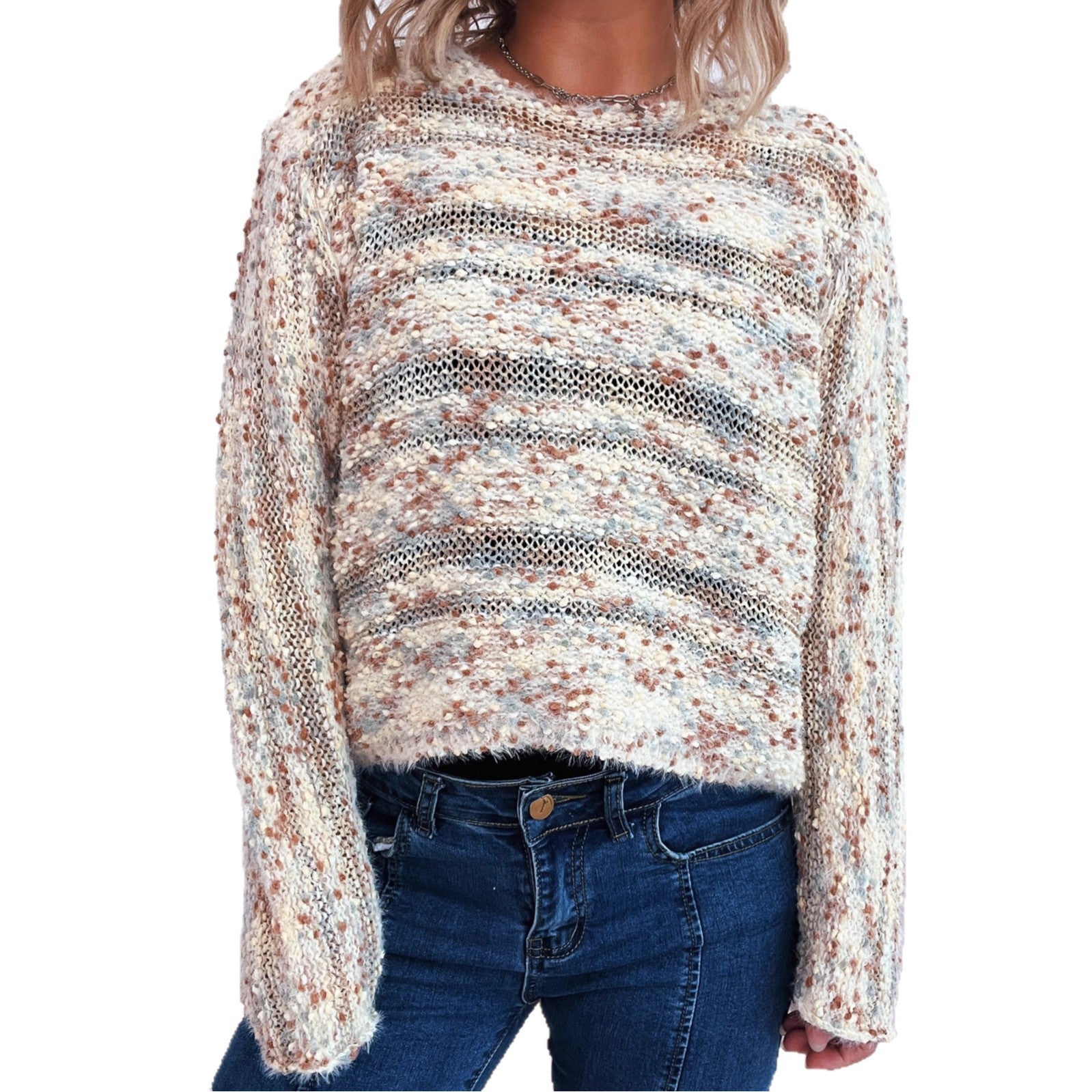 Damen Grobstrickpullover mit langen Ärmeln und lässigem Schnitt R&B