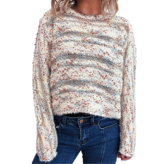 Damen Grobstrickpullover mit langen Ärmeln und lässigem Schnitt R&B