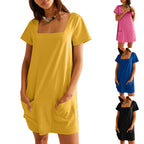 Damen lockeres Sommerkleid mit quadratischem Ausschnitt und praktischen Taschen R&B
