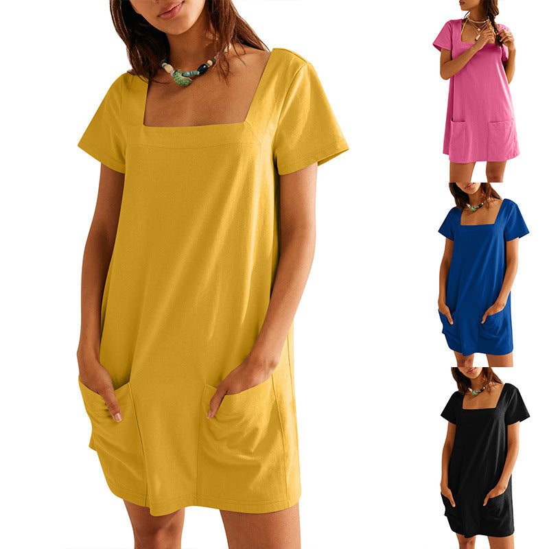 Damen lockeres Sommerkleid mit quadratischem Ausschnitt und praktischen Taschen R&B