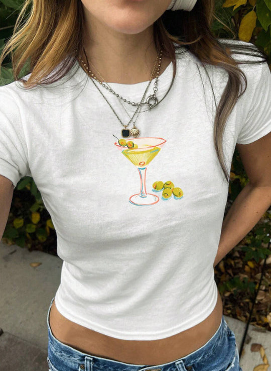 Damen Kurzarm T-Shirt mit aufgedrucktem Lippenmotiv R&B