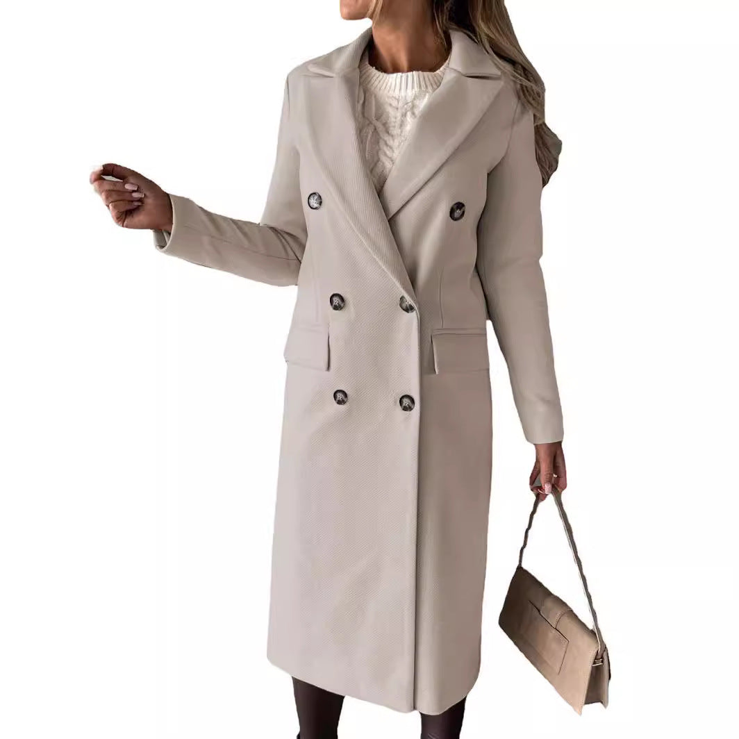 Damen eleganter Doppelreiher-Mantel mit modernem Schnitt und Taschen R&B