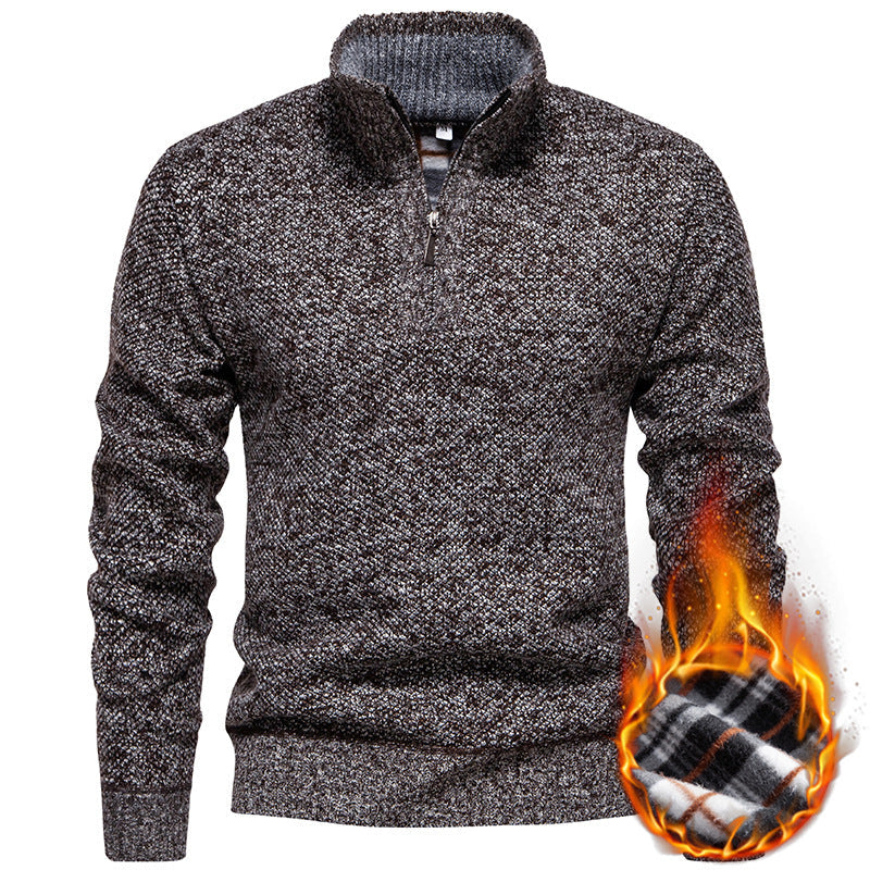 Herren Strickpullover mit halbem Reißverschluss und modischem Strukturdesign R&B