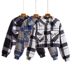 Damen modische Karojacke mit cropped Schnitt und praktischen Taschen R&B