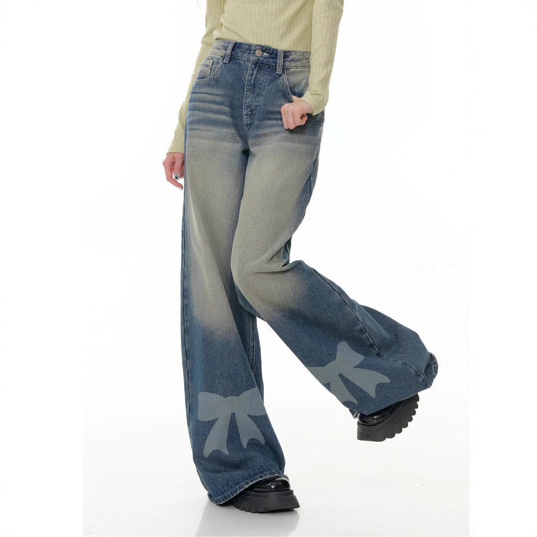 Damen Weite Denim-Hose mit aufregenden Schleifendetails R&B