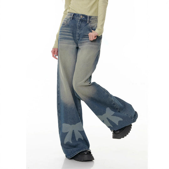 Damen Weite Denim-Hose mit aufregenden Schleifendetails R&B
