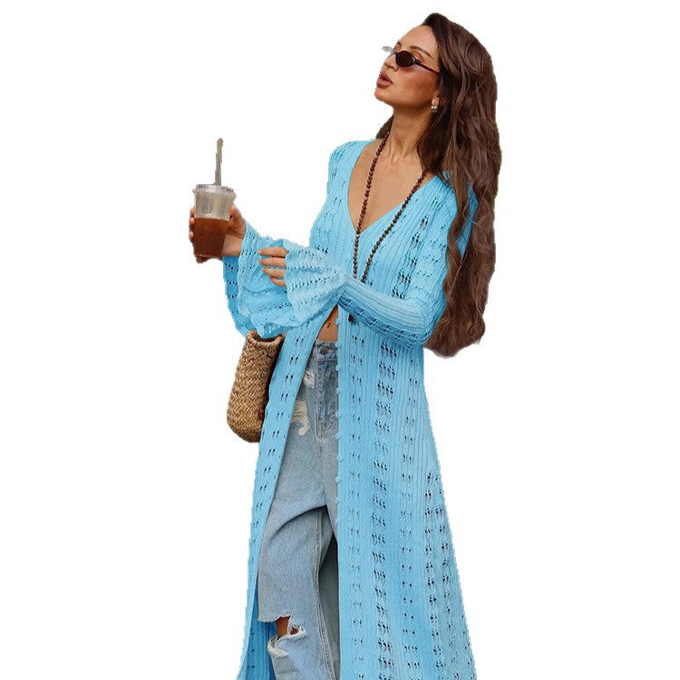 Damen Großer Strickcardigan mit offener Maschenstruktur und weit geschnittenen Ärmeln R&B