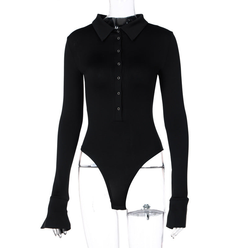 Damen Elegantes Body mit Knopfleiste und langen Ärmeln R&B